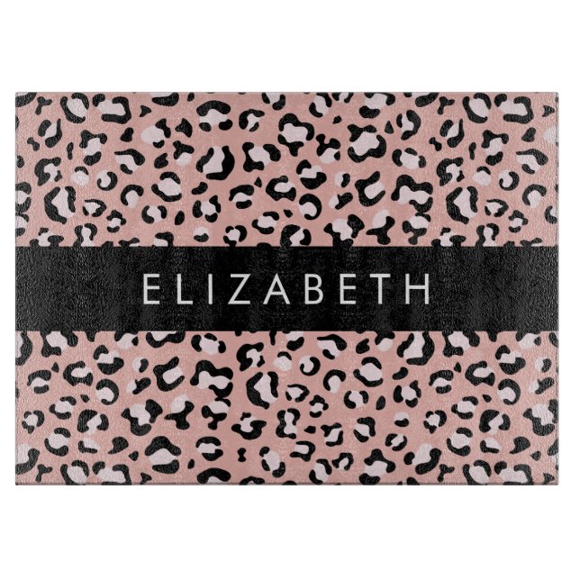 Leopard Print, Spots, Pink Leopard, Your Name Cutting Board (Front)
