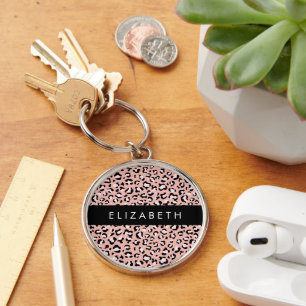 Leopard Print, Spots, Pink Leopard, Your Name Keychain