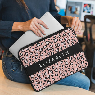 Leopard Print, Spots, Pink Leopard, Your Name Laptop Sleeve