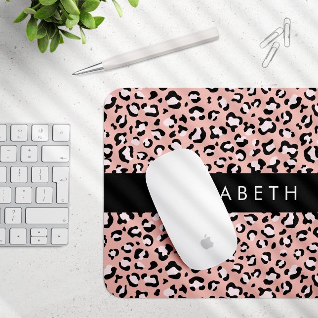 Leopard Print, Spots, Pink Leopard, Your Name Mouse Pad (Creator Uploaded)