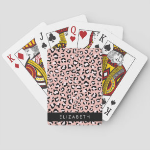 Leopard Print, Spots, Pink Leopard, Your Name Playing Cards