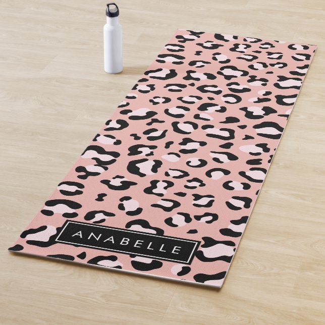 Leopard Print, Spots, Pink Leopard, Your Name Yoga Mat (In Situ)