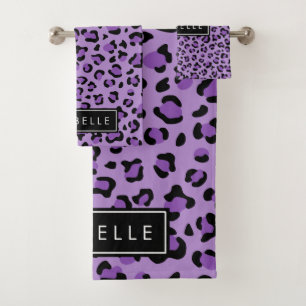 Leopard Print, Spots, Purple Leopard, Your Name Bath Towel Set