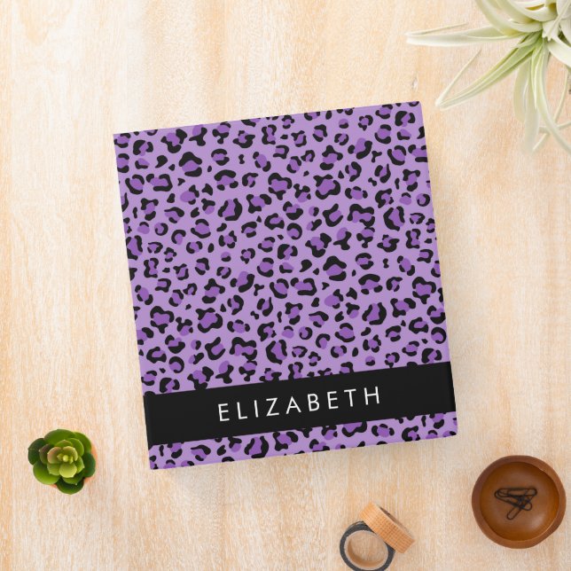 Leopard Print, Spots, Purple Leopard, Your Name Binder (In Situ)