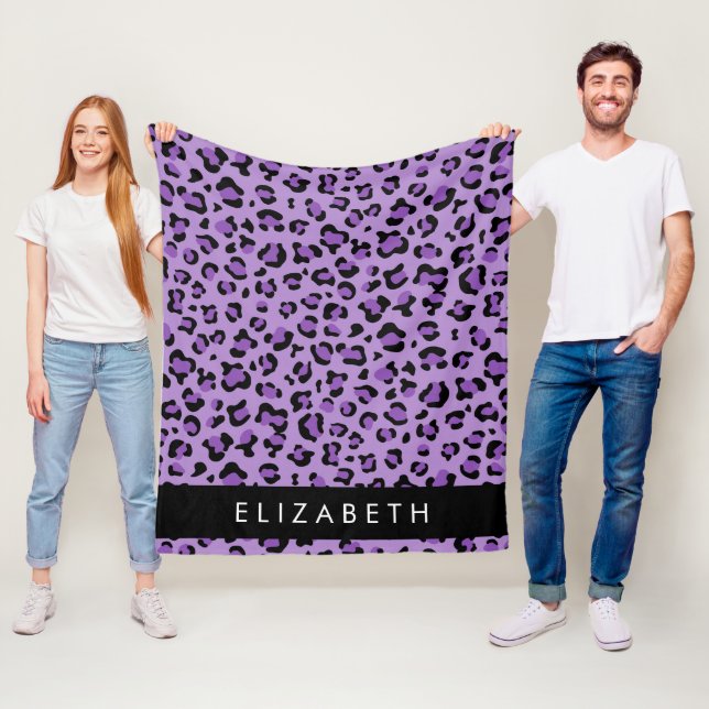 Leopard Print, Spots, Purple Leopard, Your Name Fleece Blanket (In Situ)