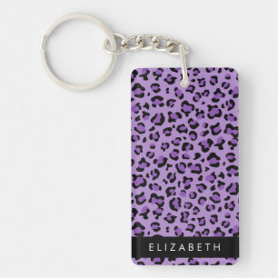 Leopard Print, Spots, Purple Leopard, Your Name Keychain