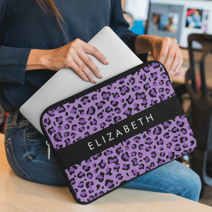 Leopard Print, Spots, Purple Leopard, Your Name Laptop Sleeve