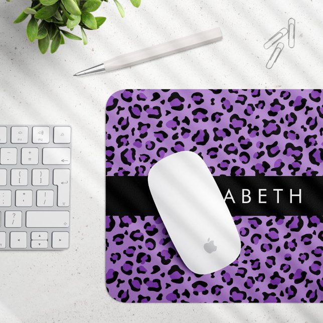 Leopard Print, Spots, Purple Leopard, Your Name Mouse Pad (Creator Uploaded)