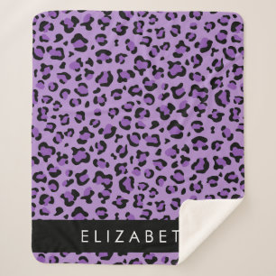 Leopard Print, Spots, Purple Leopard, Your Name Sherpa Blanket