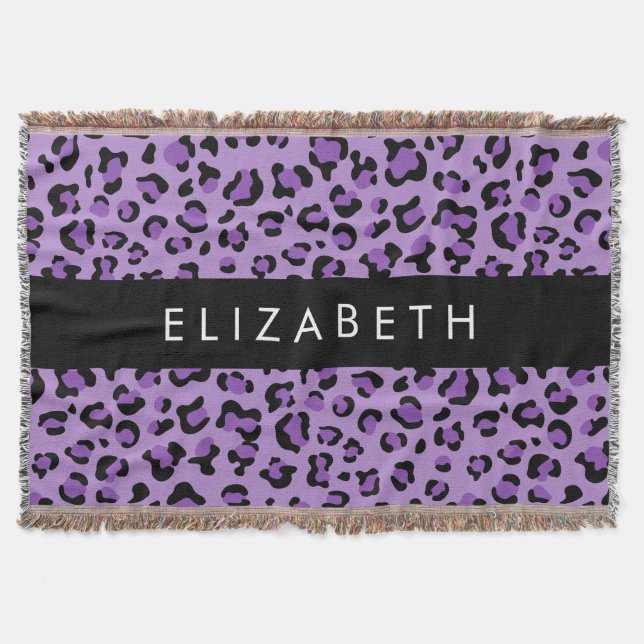 Leopard Print, Spots, Purple Leopard, Your Name Throw Blanket (Front)