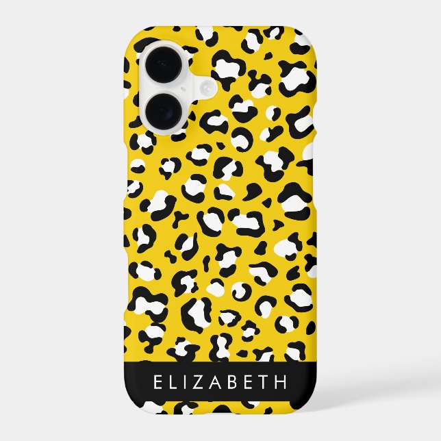 Leopard Print, Spots, Yellow Leopard, Your Name iPhone Case (Back)