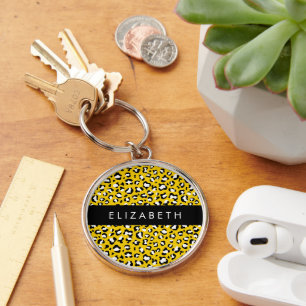 Leopard Print, Spots, Yellow Leopard, Your Name Keychain