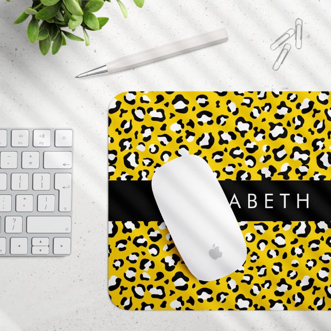 Leopard Print, Spots, Yellow Leopard, Your Name Mouse Pad (Creator Uploaded)