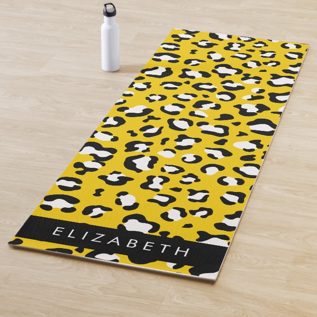 Leopard Print, Spots, Yellow Leopard, Your Name Yoga Mat (In Situ)