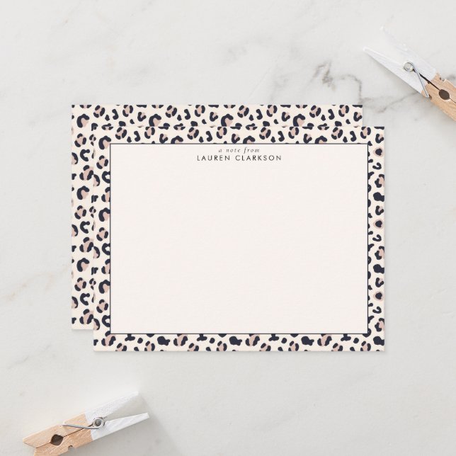 Leopard Print Stationery Note Card (Front/Back In Situ)