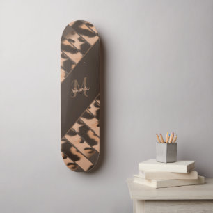 Leopard Print Striped Personalized Monogram Name Skateboard