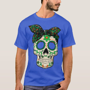Leopard Print Sugar Skull St Patricks Day , Irish T-Shirt