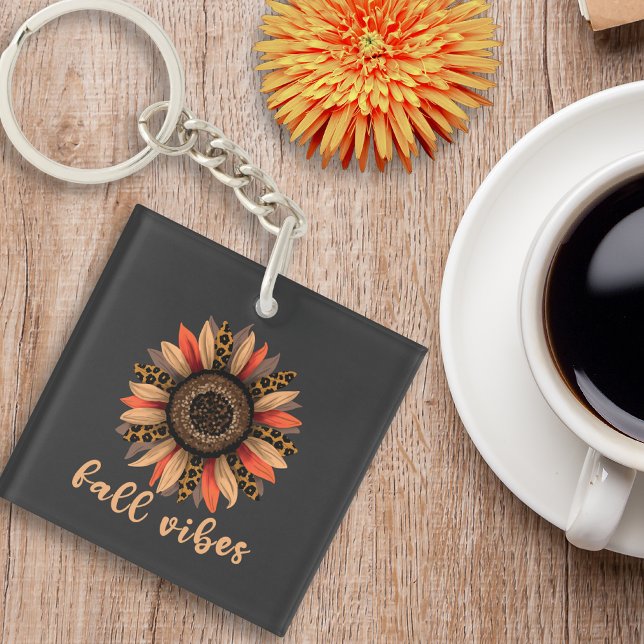 Leopard Print Sunflower Fall Vibes Boho Acrylic Keychain (Creator Uploaded)
