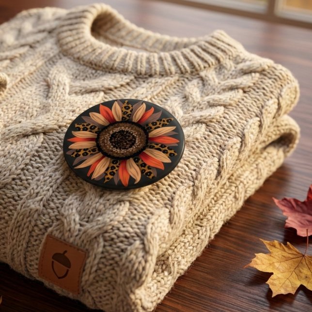 Leopard Print Sunflower Fall Vibes Boho Flair 3 Inch Round Button (Creator Uploaded)