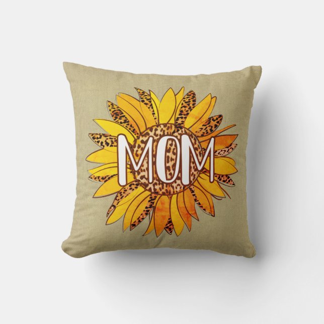 Leopard Print Sunflower MOM Throw Pillow (Front)