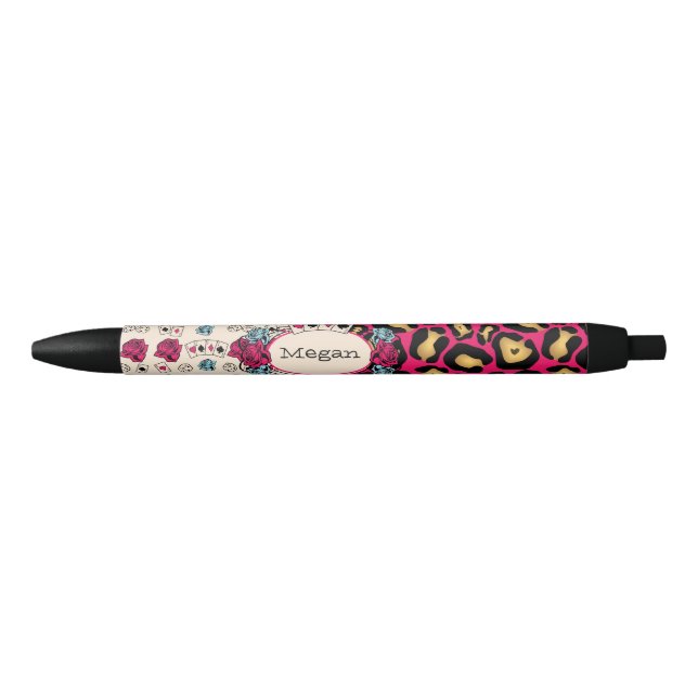 Leopard Print, Tattoo Style Black Ink Pen (Front)