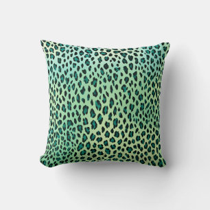 Leopard Print Teal Blue Green Animal Print Throw Pillow