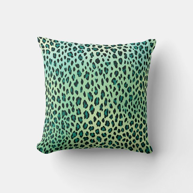 Leopard Print Teal Blue Green Animal Print Throw Pillow (Front)