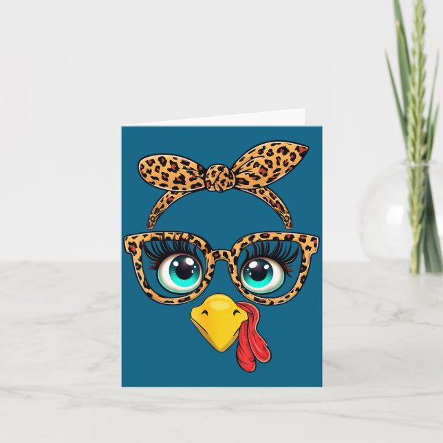 Leopard Print Thanksgiving Funny Turkey Face Gles  Card (Front)