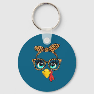 Leopard Print Thanksgiving Funny Turkey Face Gles  Keychain