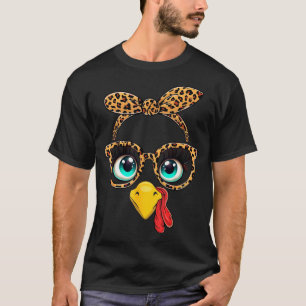 Leopard Print Thanksgiving Funny Turkey Face Gles  T-Shirt