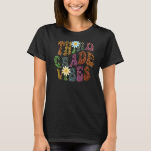 Leopard Print THIRD GRADE VIBES Teacher Peace Love T-Shirt
