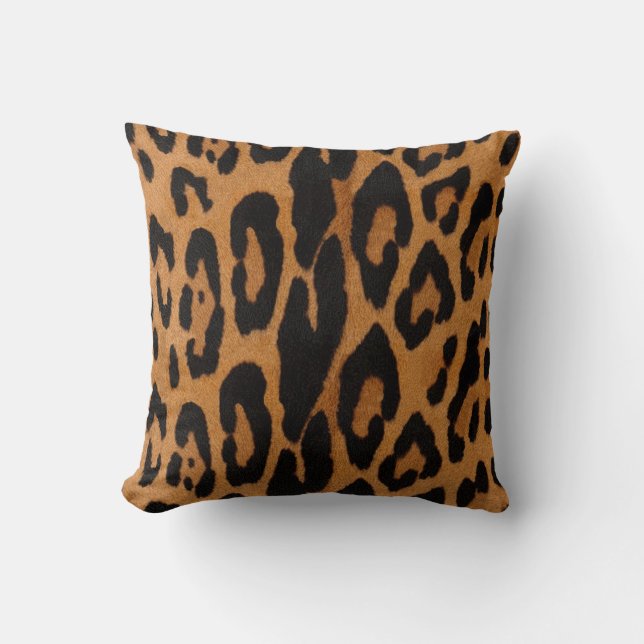 Leopard Print Throw Pillow, Safari Camel & Black Throw Pillow (Front)