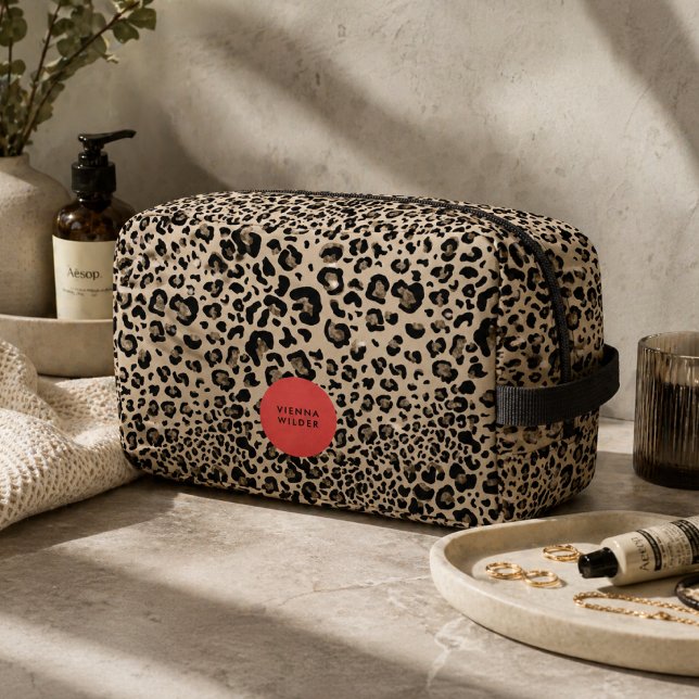 Leopard Print Toiletry Bag | Stylish Cosmetic Case (A fashionable toiletry bag that blends bold animal print with a polished personalized touch.)