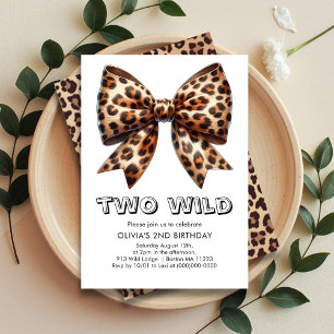 Leopard Print Two Wild Bow 2nd Birthday Invitation