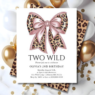 Leopard Print Two Wild Bow 2nd Birthday Invitation