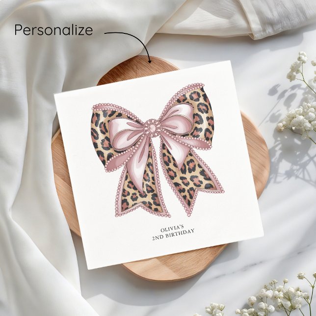 Leopard Print Two Wild Bow 2nd Birthday  Napkin (Creator Uploaded)