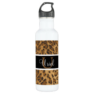 Leopard Print U monogram initials Water Bottle