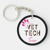 Leopard Print Vet Tech Stethoscope Keychain