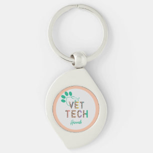 Leopard Print Vet Tech Stethoscope with Name  Keychain