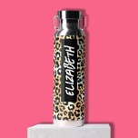 Leopard Print Water Bottle<br><div class="desc">A fun leopard print covers this water bottle personalized with your name printed vertically in chic lettering on black on both sides.</div>
