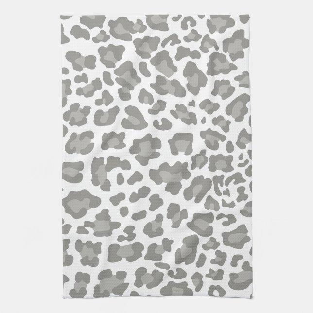 Leopard Print White and Grey Kitchen Towel (Vertical)