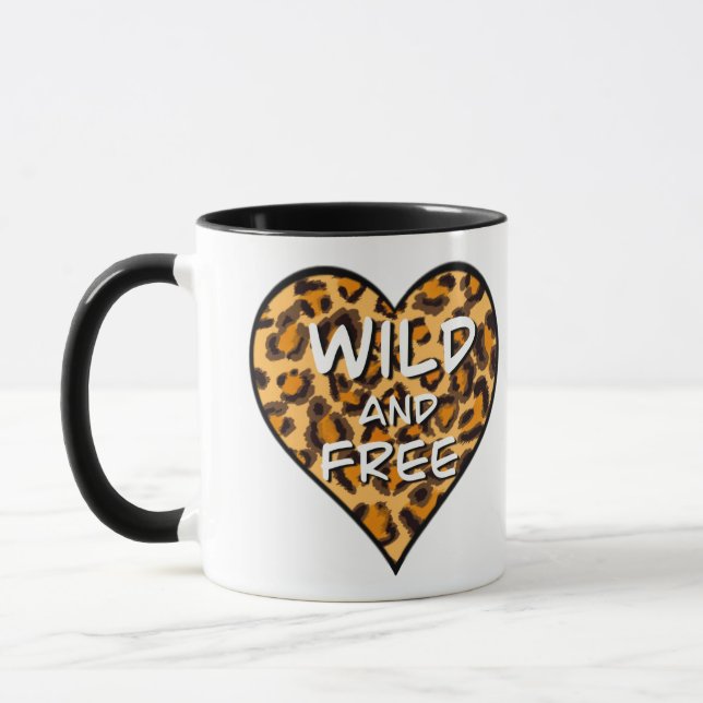 Leopard print | wild and free heart | Love T-Shirt Mug (Left)