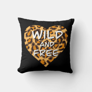 Leopard print wild and free heart Love T-Shirt Throw Pillow