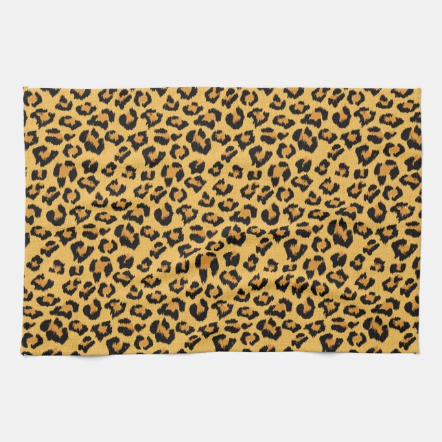 Leopard Print Wild Cat Pattern in Natural Colours Kitchen Towel (Horizontal)
