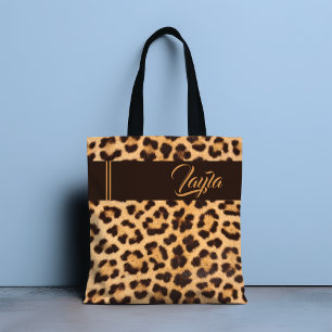 Leopard Print Wild Girly Pattern Personalized Name Tote Bag