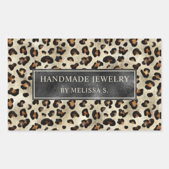Leopard Print With Faux Black Foil And Custom Text Sticker (Front)