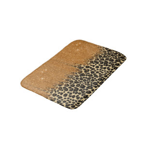 Leopard Print with Gold Faux Glitter Brush Stroke Bath Mat