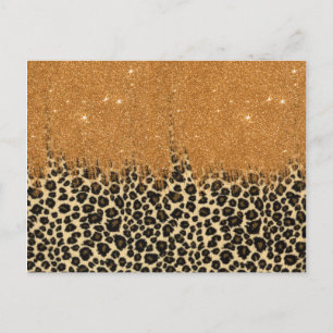 Leopard Print with Gold Faux Glitter Brush Stroke Postcard