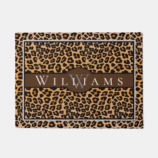 Leopard print with name and monogram doormat (Front)
