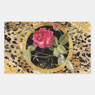 leopard print with roses and gold glitter sticker